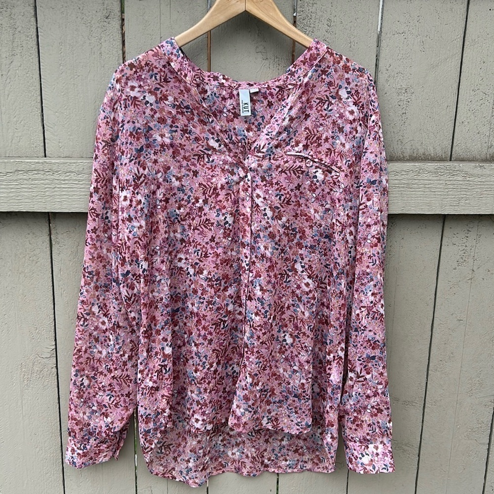 Kut from the Kloth Floral Sheer Blouse Springtime Bohemian Cottagecore Sz XL